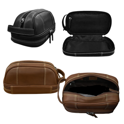 Leather Toiletry Case with a zip-around bottom compartment