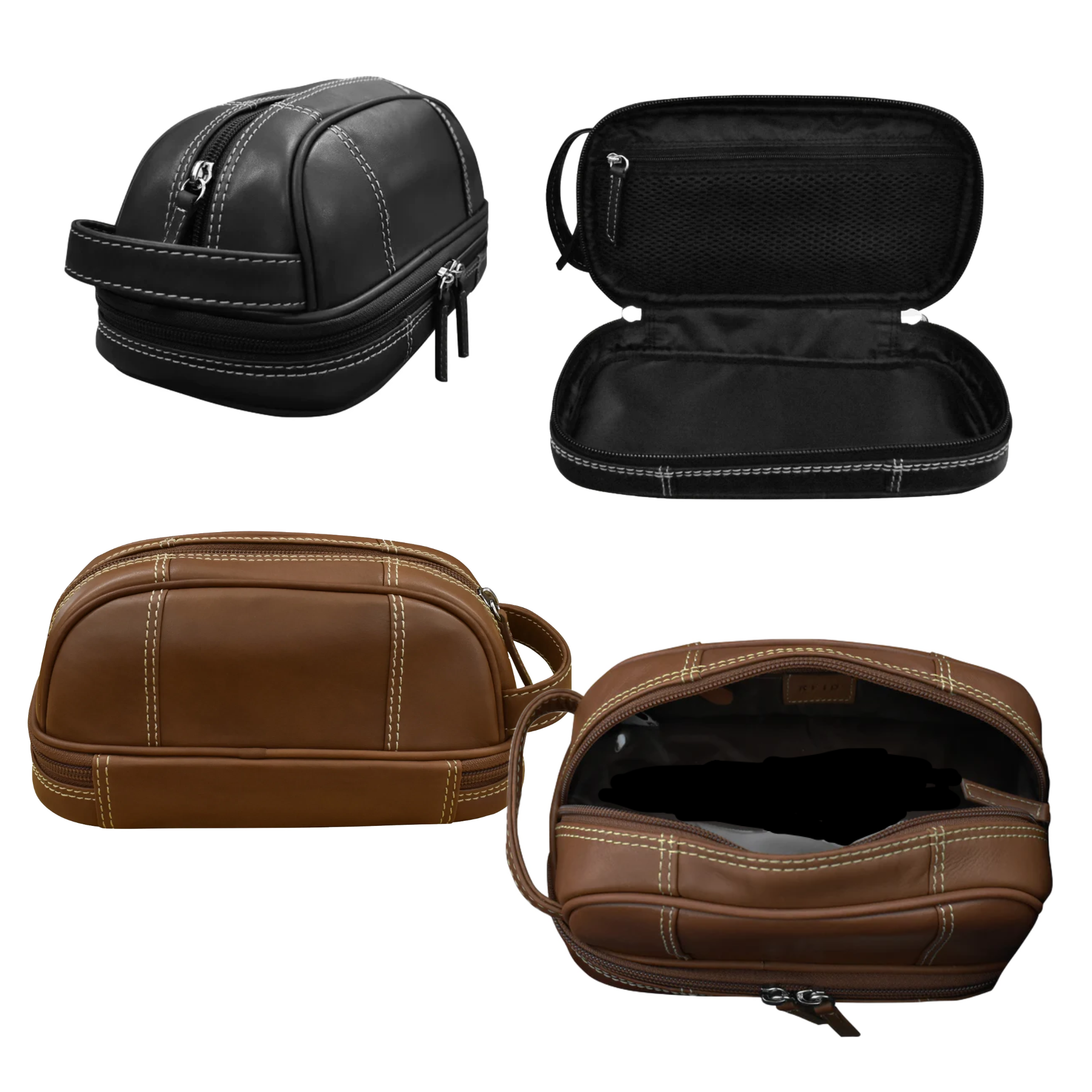 Leather Toiletry Case with a zip-around bottom compartment