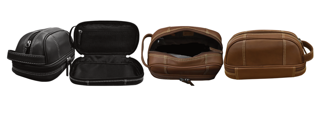 Leather Toiletry Case with a zip-around bottom compartment