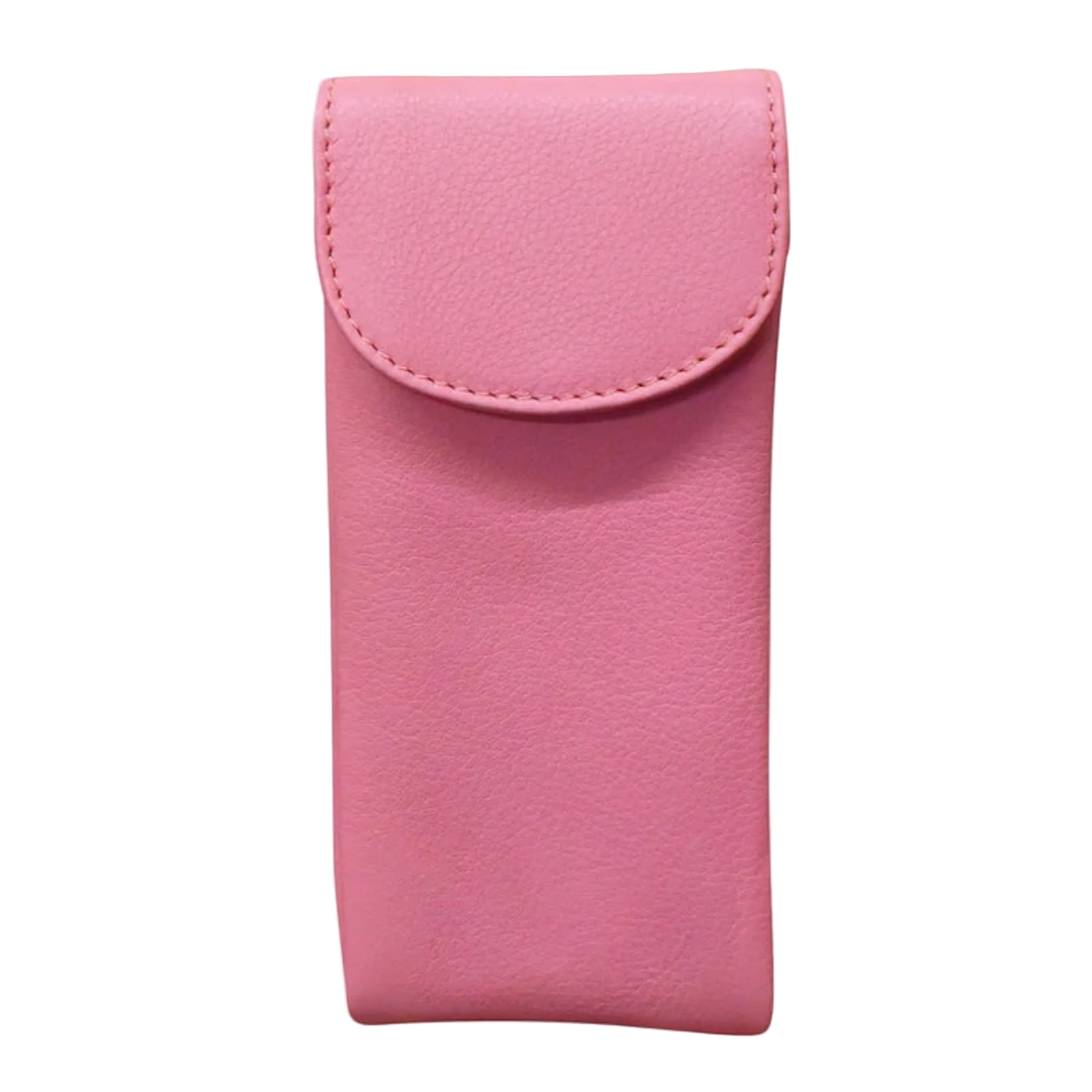 Flamingo pink leather double eyeglass case