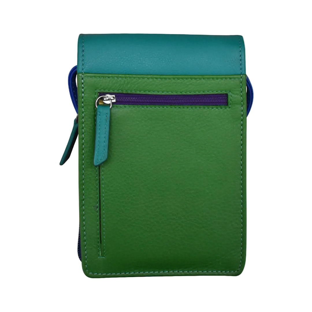 Cool Tropics pouch with a back zippered pocket and a leather strap