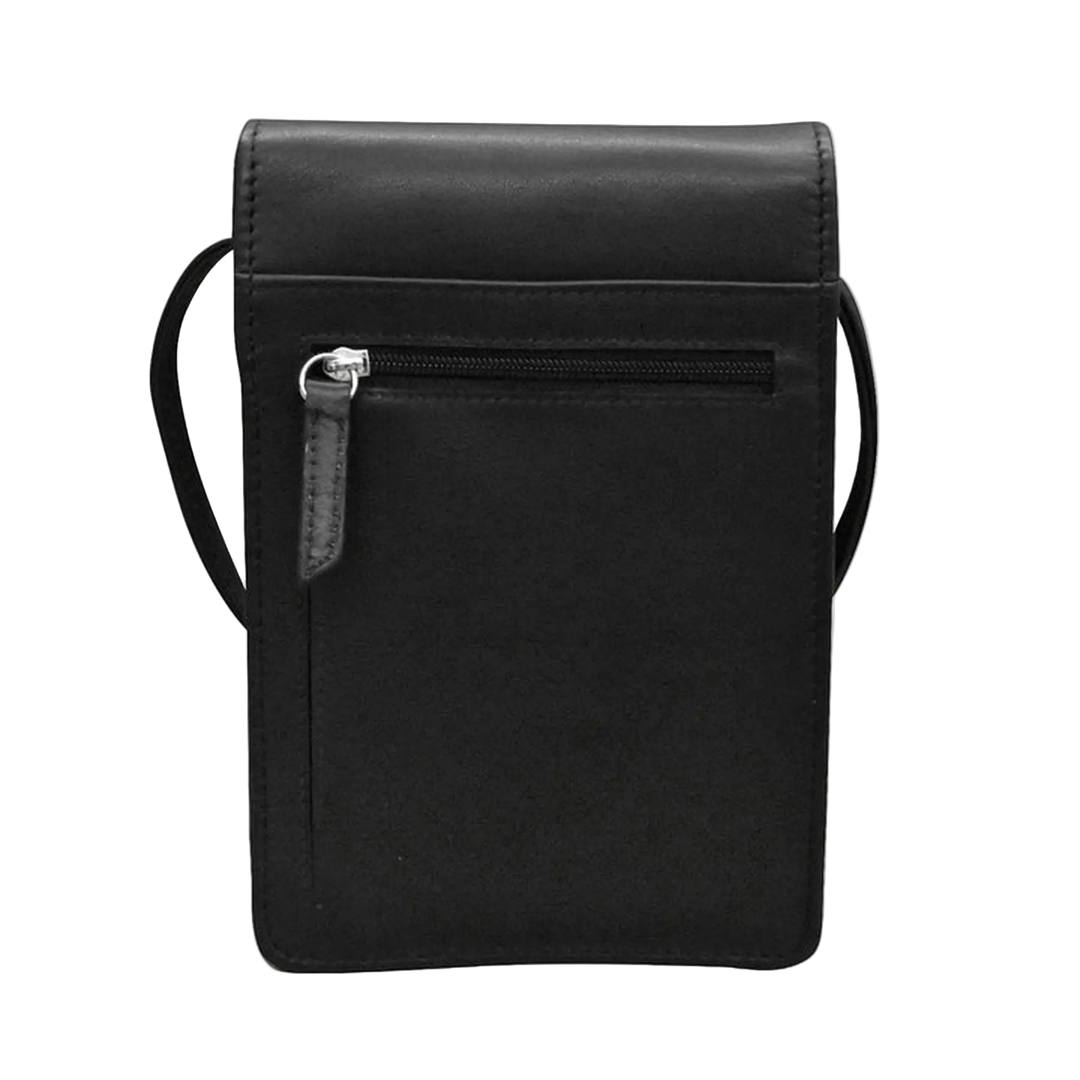 Toffee Brown pouch with a back zippered pocket and a leather strap