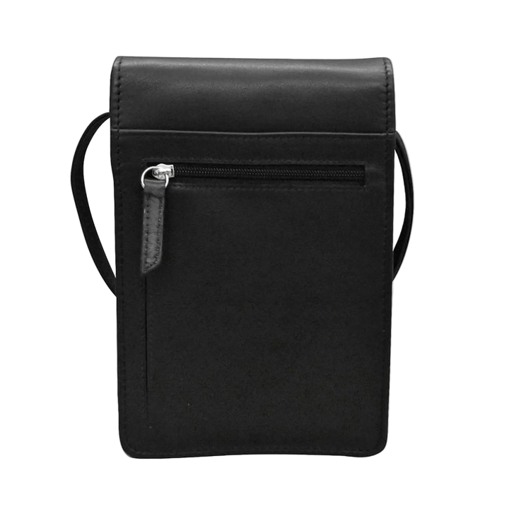 Toffee Brown pouch with a back zippered pocket and a leather strap
