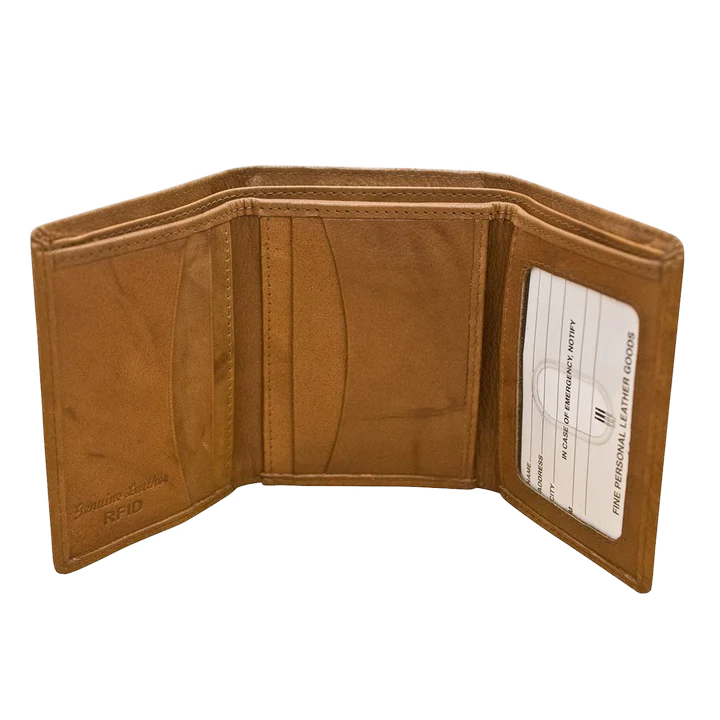 Personalized Leather Tri-Fold Wallet with ID Window and RFID
