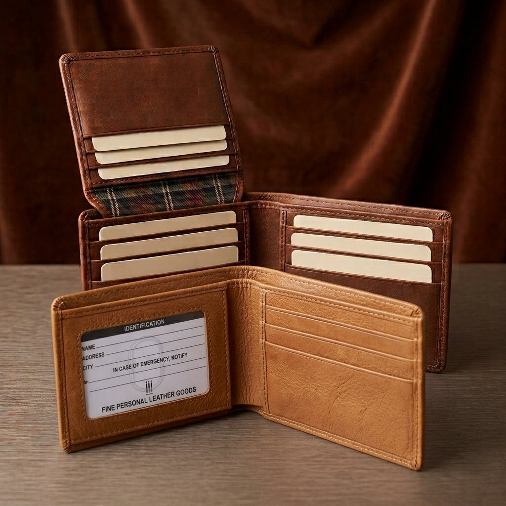 Personalized Leather Bifold Wallet with Flip-Up ID Window and RFID