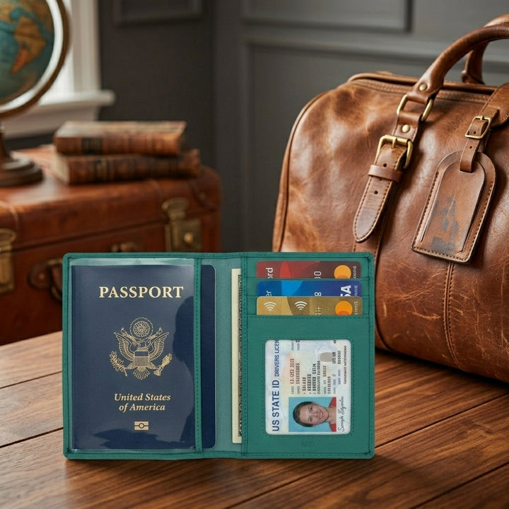 Personalized Leather Passport Holder with RFID Protection