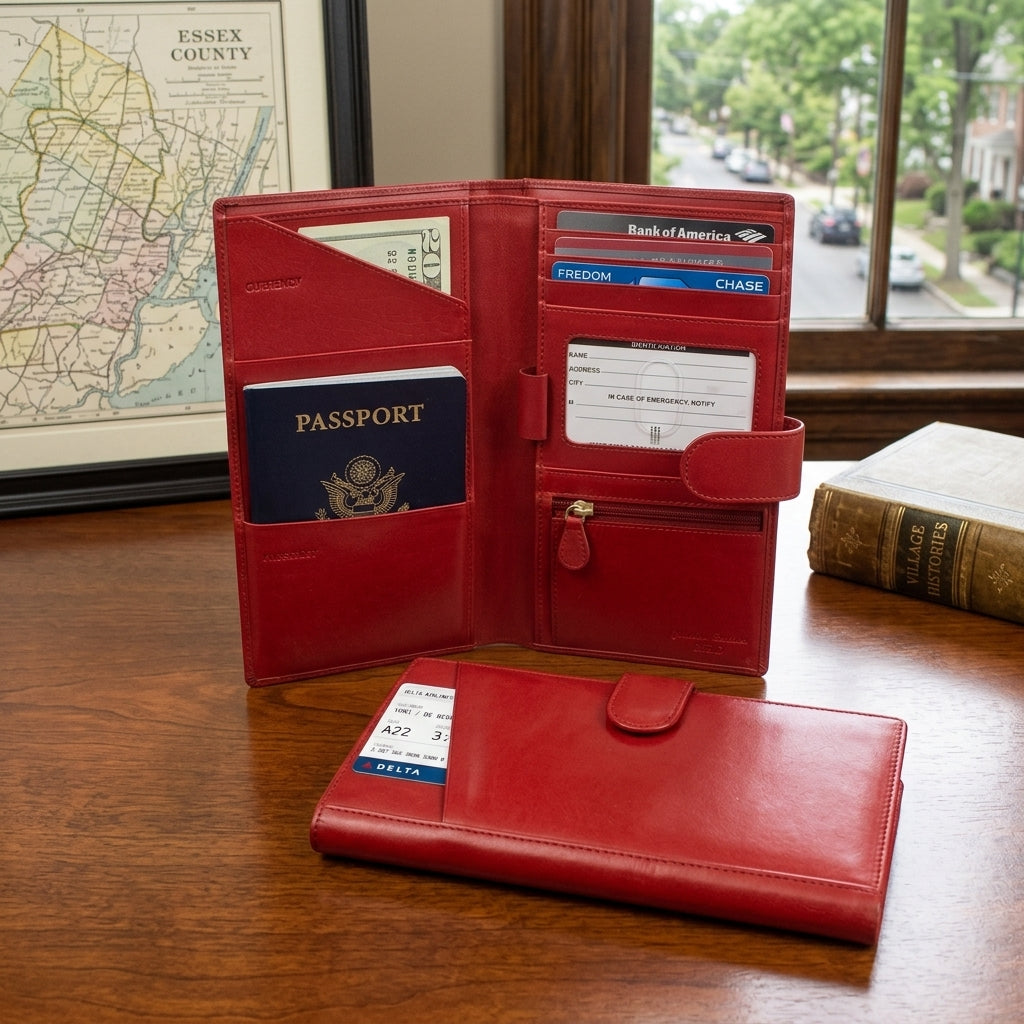 Personalized Leather Travel Wallet with RFID Protection