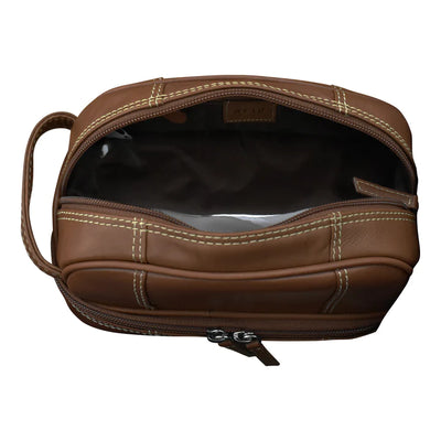 Leather Toiletry Case with zip around bottom compartment