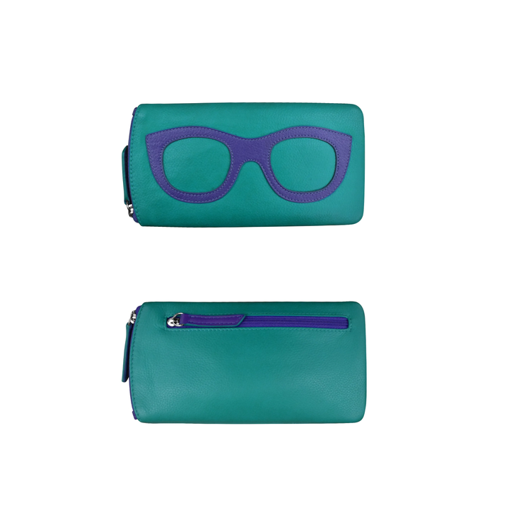 Leather Eyeglass case with side zipper and Back zip pocket