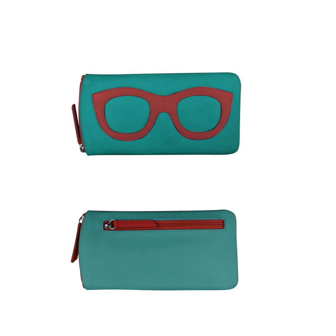 Leather Eyeglass case with side zipper and Back zip pocket
