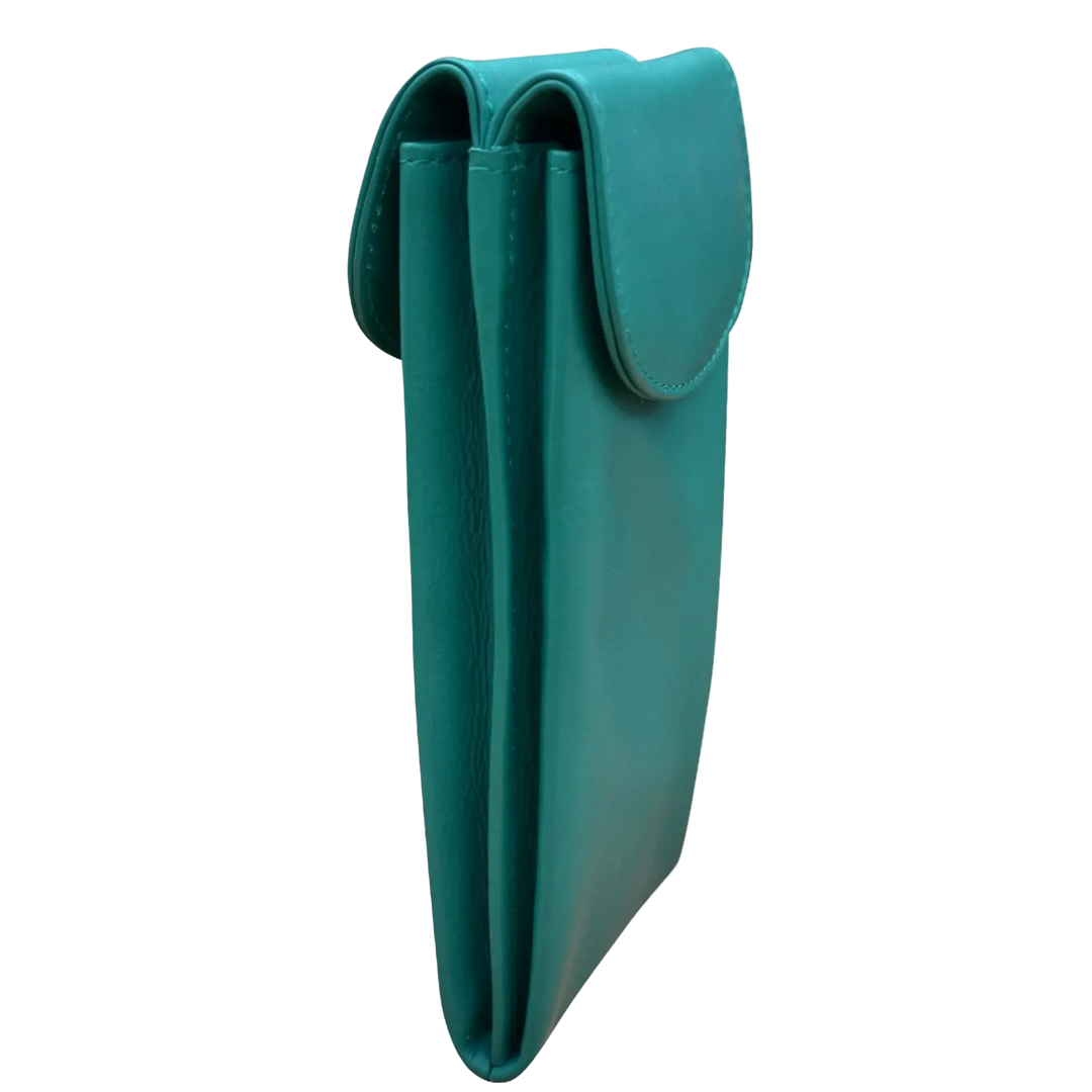 Aqua leather double eyeglass case, alternate view
