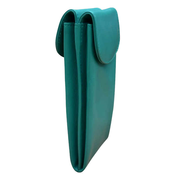 Aqua leather double eyeglass case, alternate view