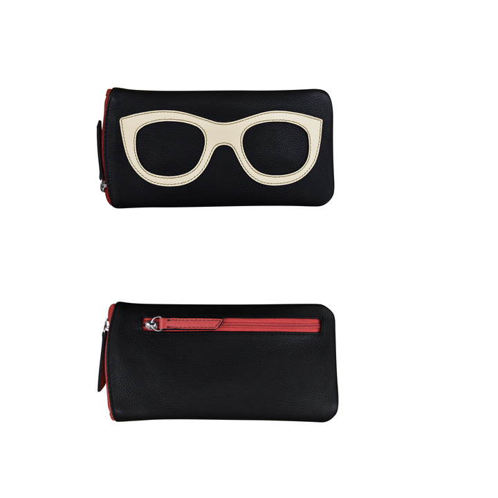 Leather Eyeglass case with side zipper and Back zip pocket