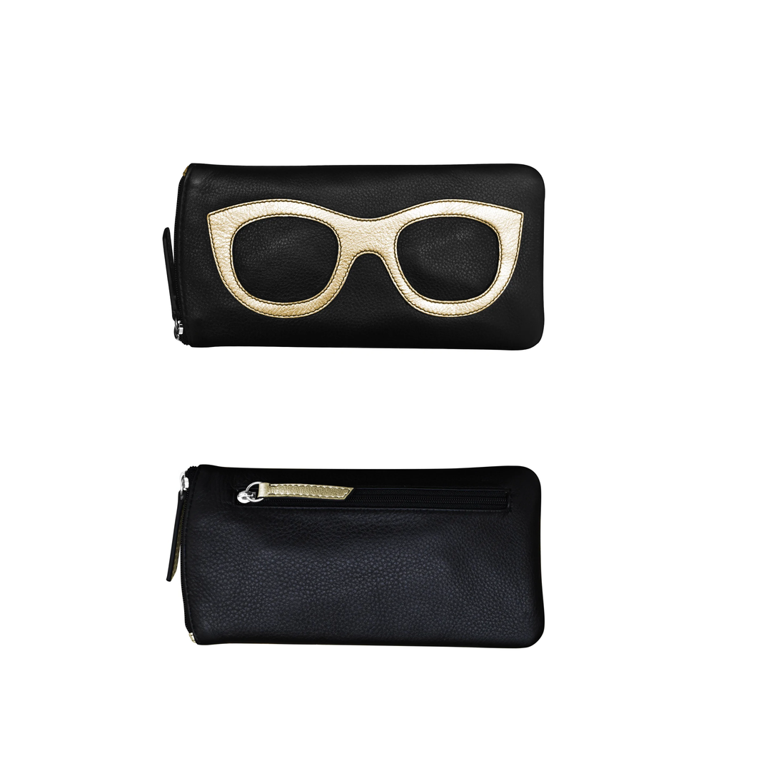 Leather Eyeglass case with side zipper and Back zip pocket