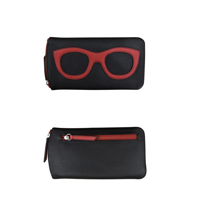 Leather Eyeglass case with side zipper and Back zip pocket