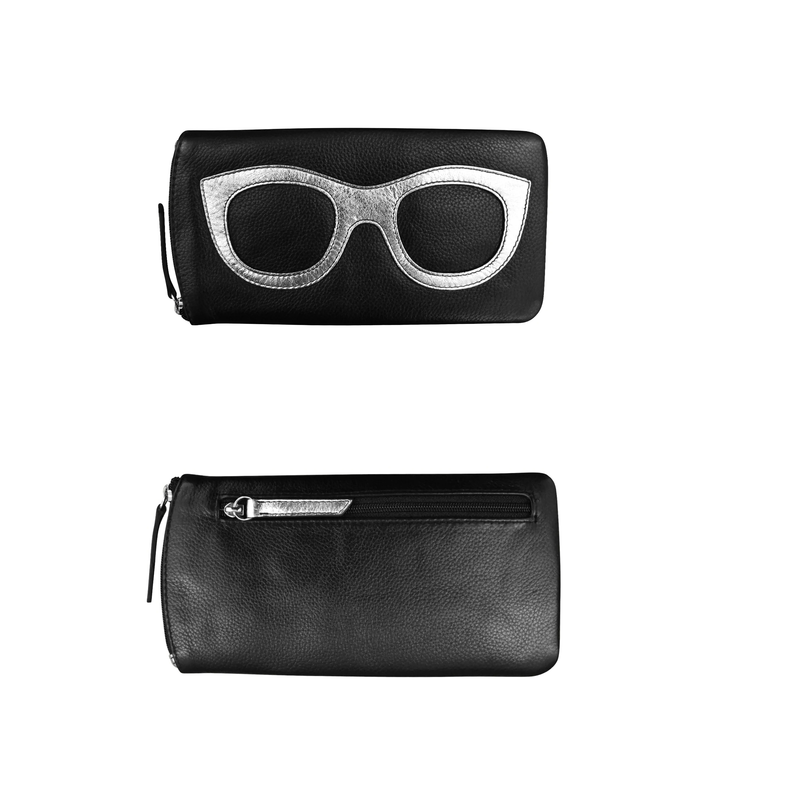 Leather Eyeglass case with side zipper and Back zip pocket