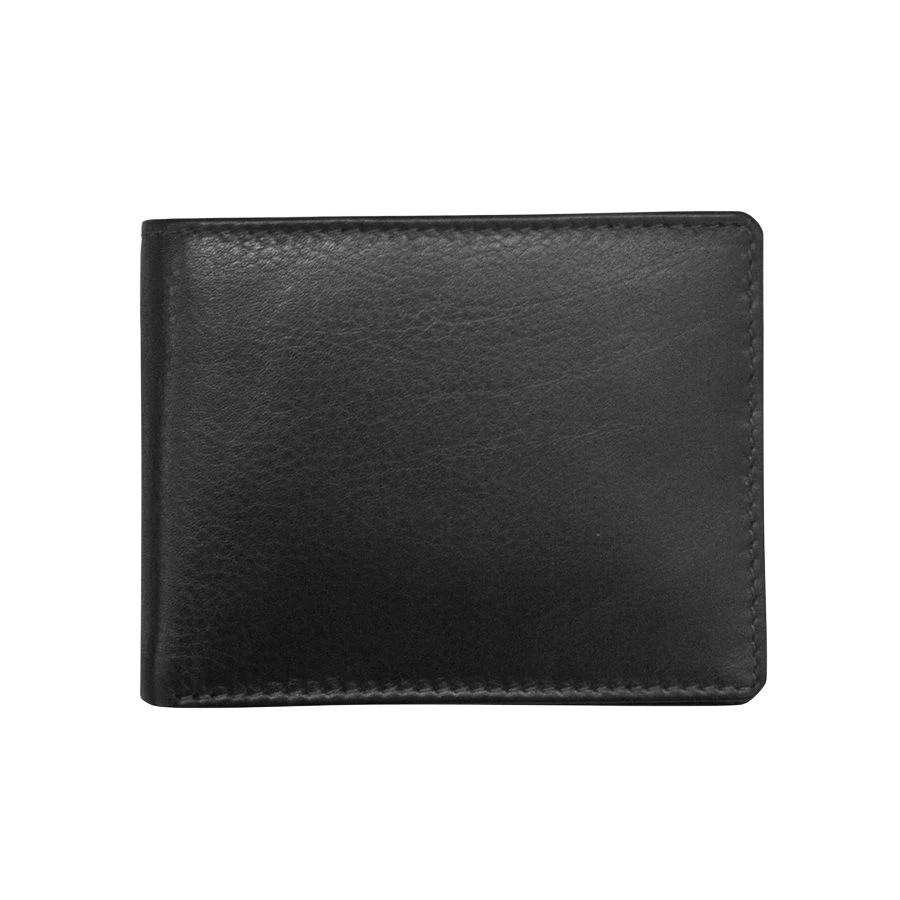 Black slim leather bifold wallet, closed