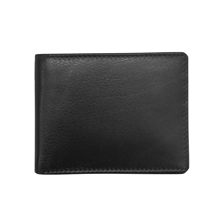 Black slim leather bifold wallet, closed