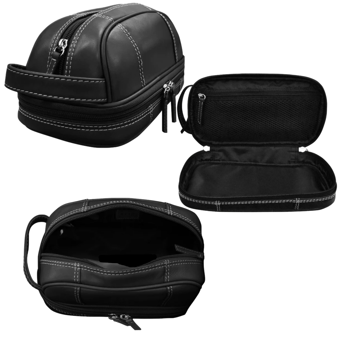 Leather Toiletry Case with zip around bottom compartment