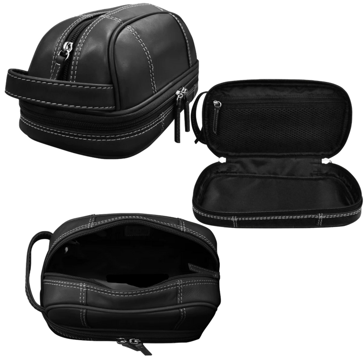 Leather Toiletry Case with zip around bottom compartment