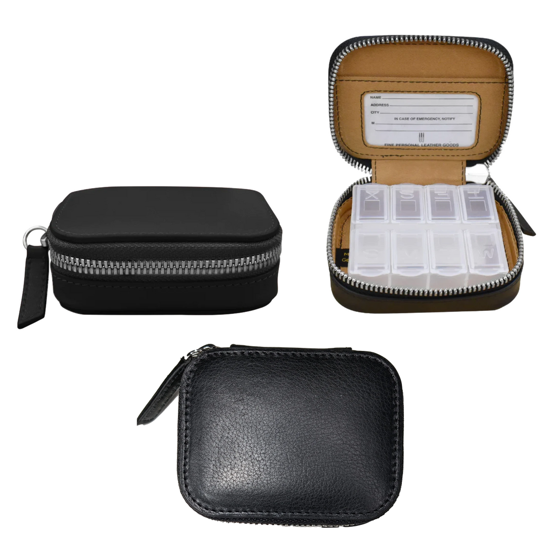 Leather Pill Box with pill compartment