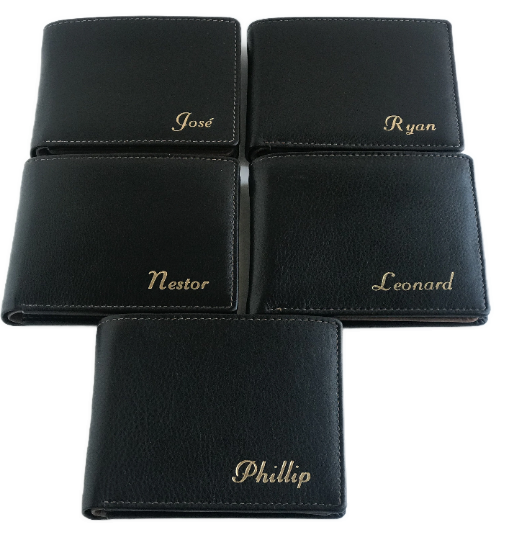 Black slim wallet with personalization