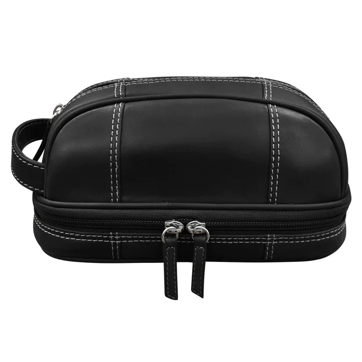 Leather Toiletry Case with zip around bottom compartment