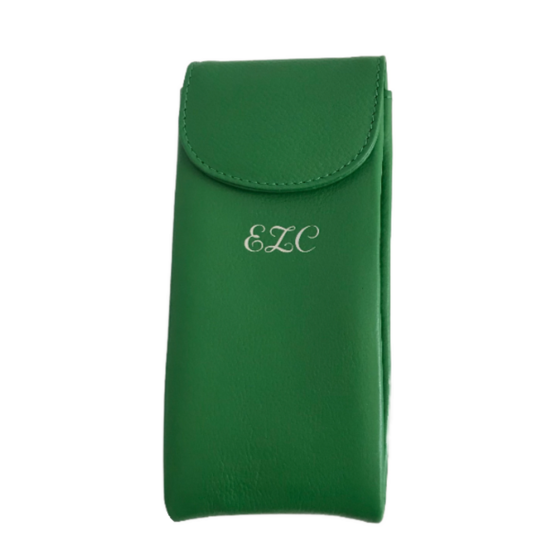 Personalized emerald green leather double eyeglass cases