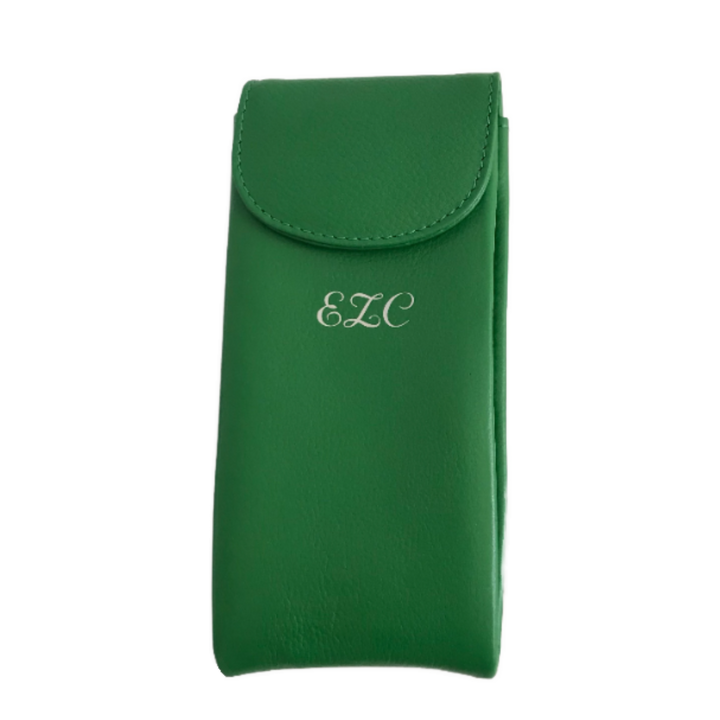 Personalized emerald green leather double eyeglass cases
