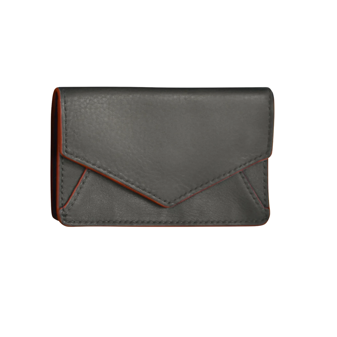 Gray and red leather business card holder