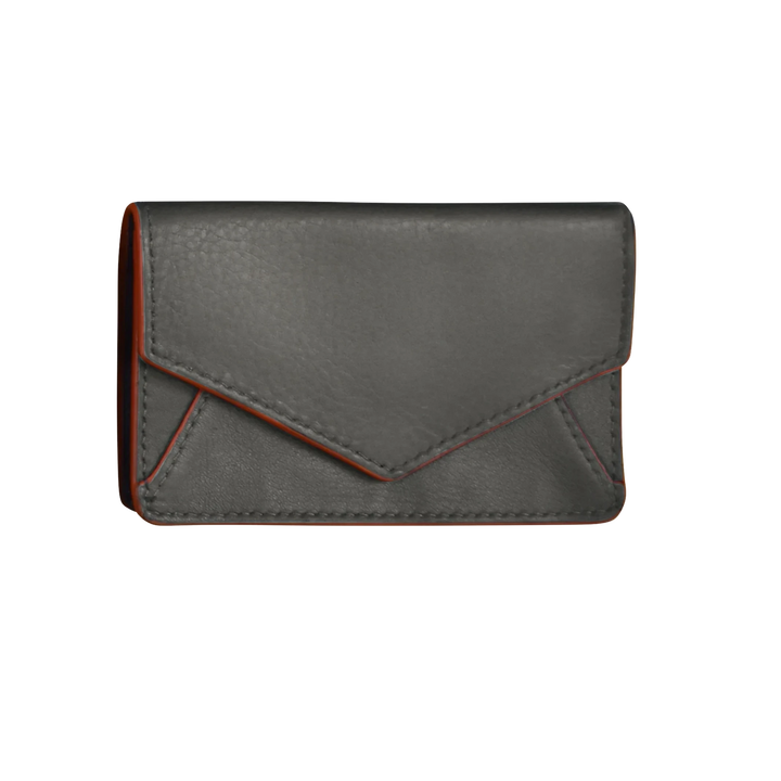 Gray and red leather business card holder