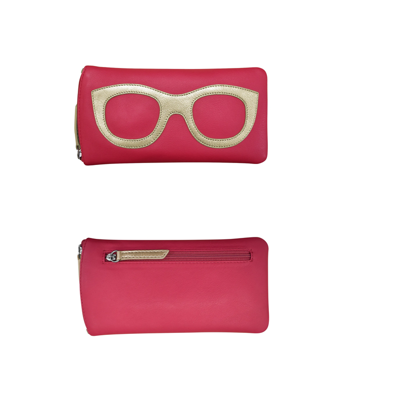 Leather Eyeglass case with side zipper and Back zip pocket