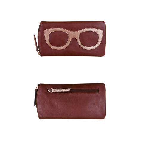 Leather Eyeglass case with side zipper and Back zip pocket