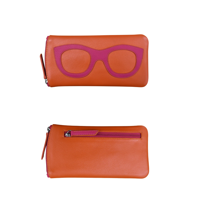 Leather Eyeglass case with side zipper and Back zip pocket
