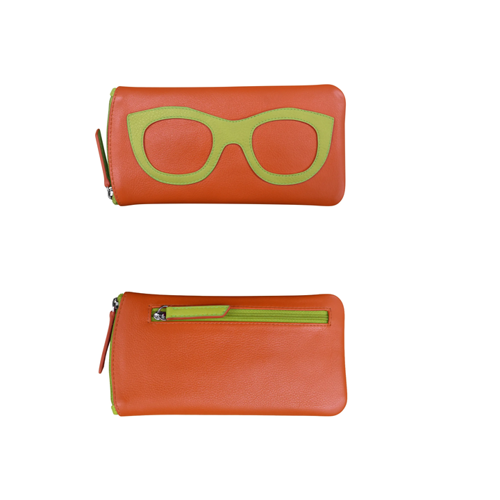 Leather Eyeglass case with side zipper and Back zip pocket