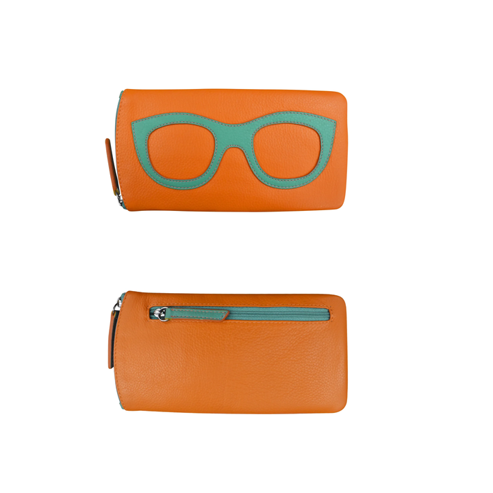 Leather Eyeglass case with side zipper and Back zip pocket