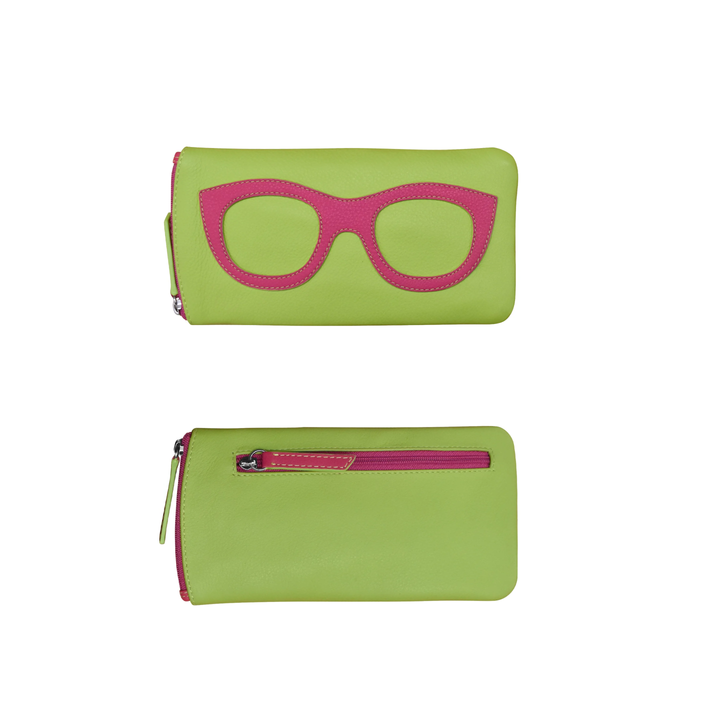 Leather Eyeglass case with side zipper and Back zip pocket