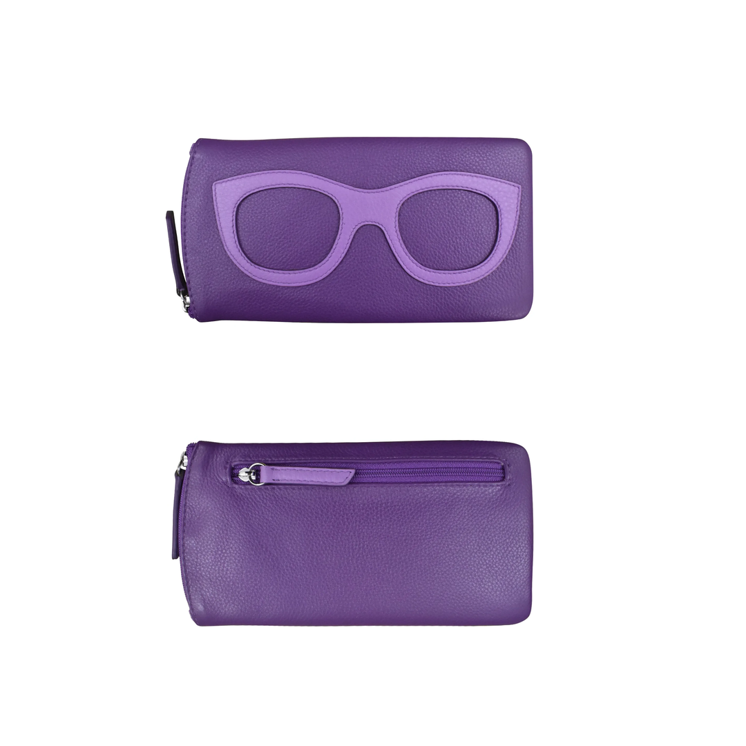 Leather Eyeglass case with side zipper and Back zip pocket