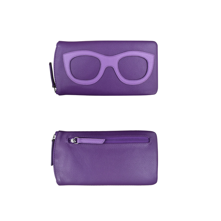 Leather Eyeglass case with side zipper and Back zip pocket