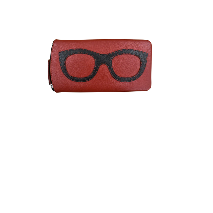 Leather Eyeglass case with side zipper and Back zip pocket