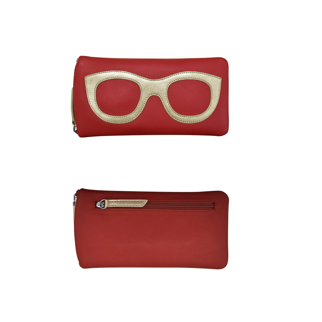 Leather Eyeglass case with side zipper and Back zip pocket
