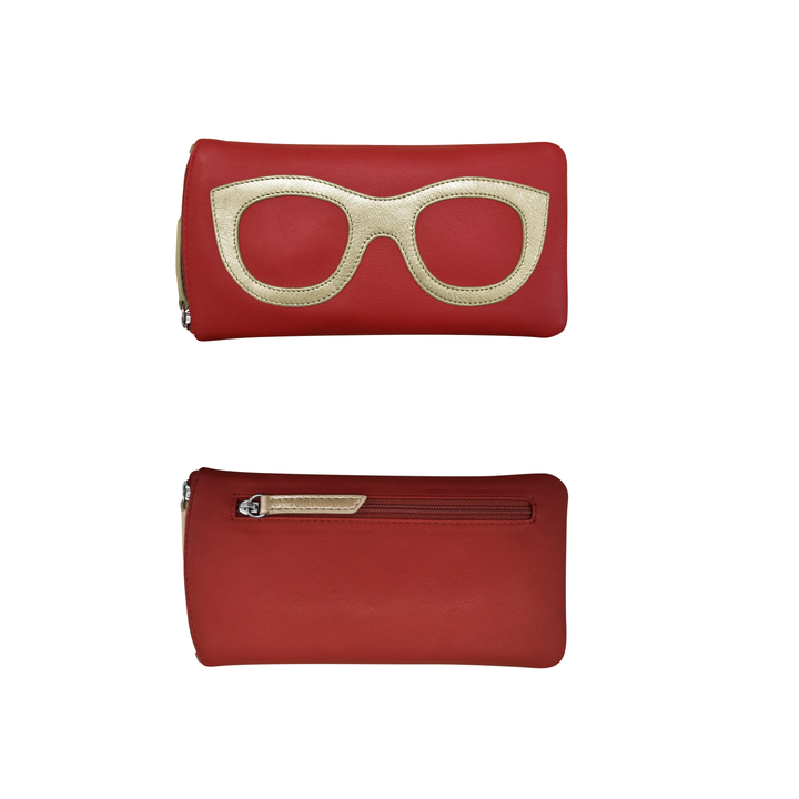 Leather Eyeglass case with side zipper and Back zip pocket