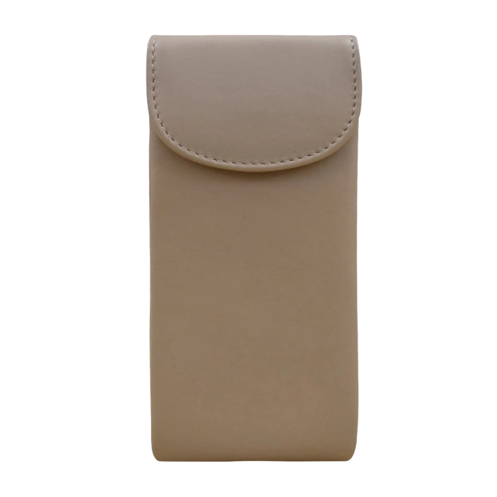 Taupe leather double eyeglass case
