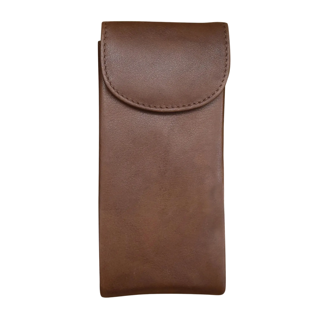 Toffee brown leather double eyeglass case