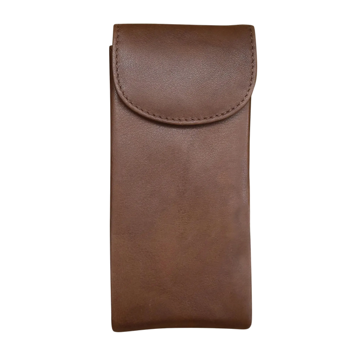 Toffee brown leather double eyeglass case