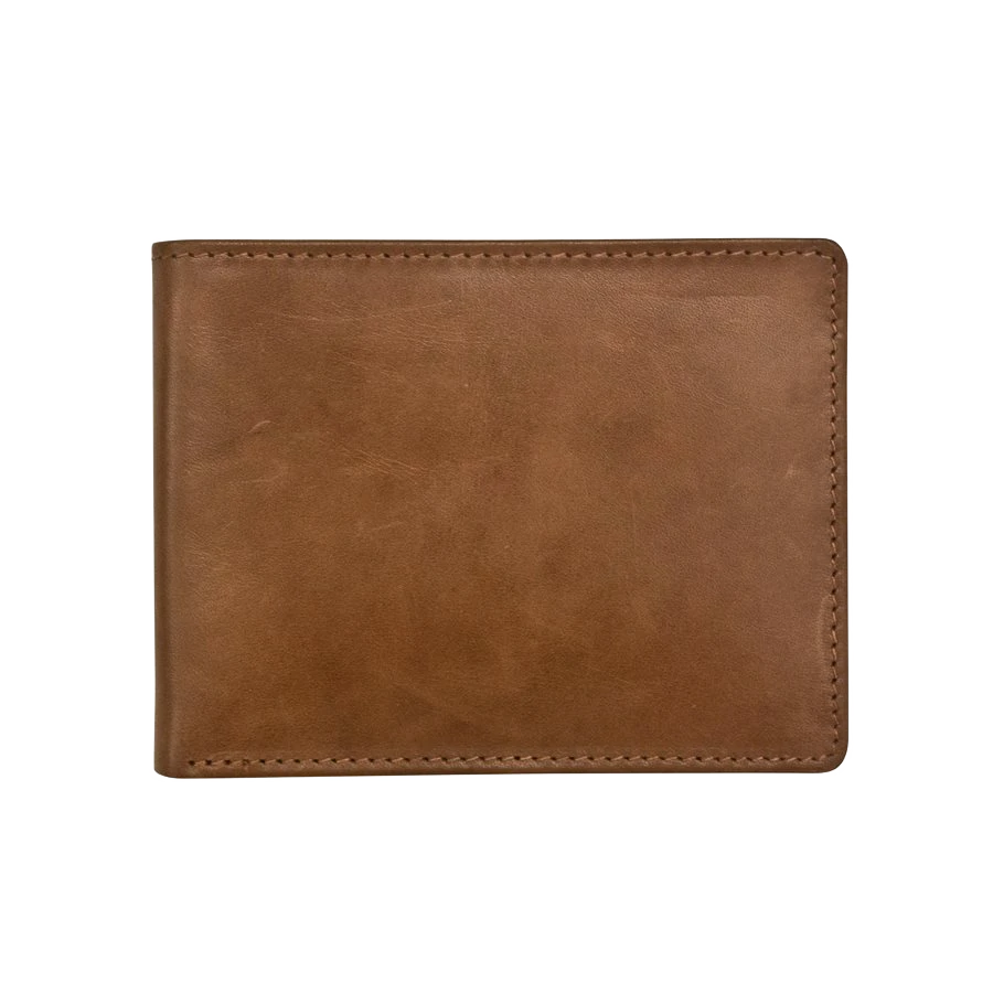 Toffee slim leather bifold wallet, closed