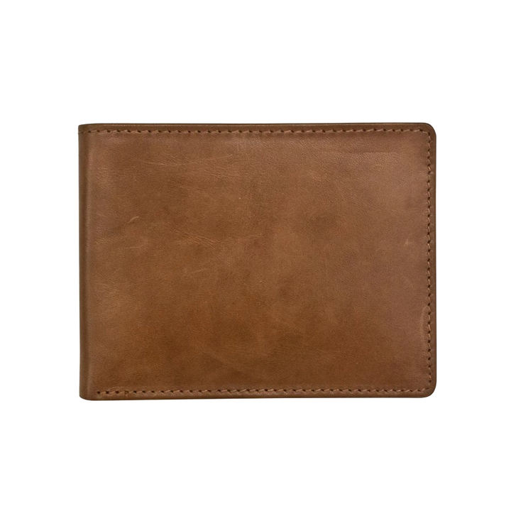 Toffee slim leather bifold wallet, closed