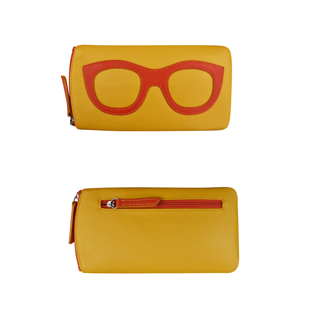Leather Eyeglass case with side zipper and Back zip pocket